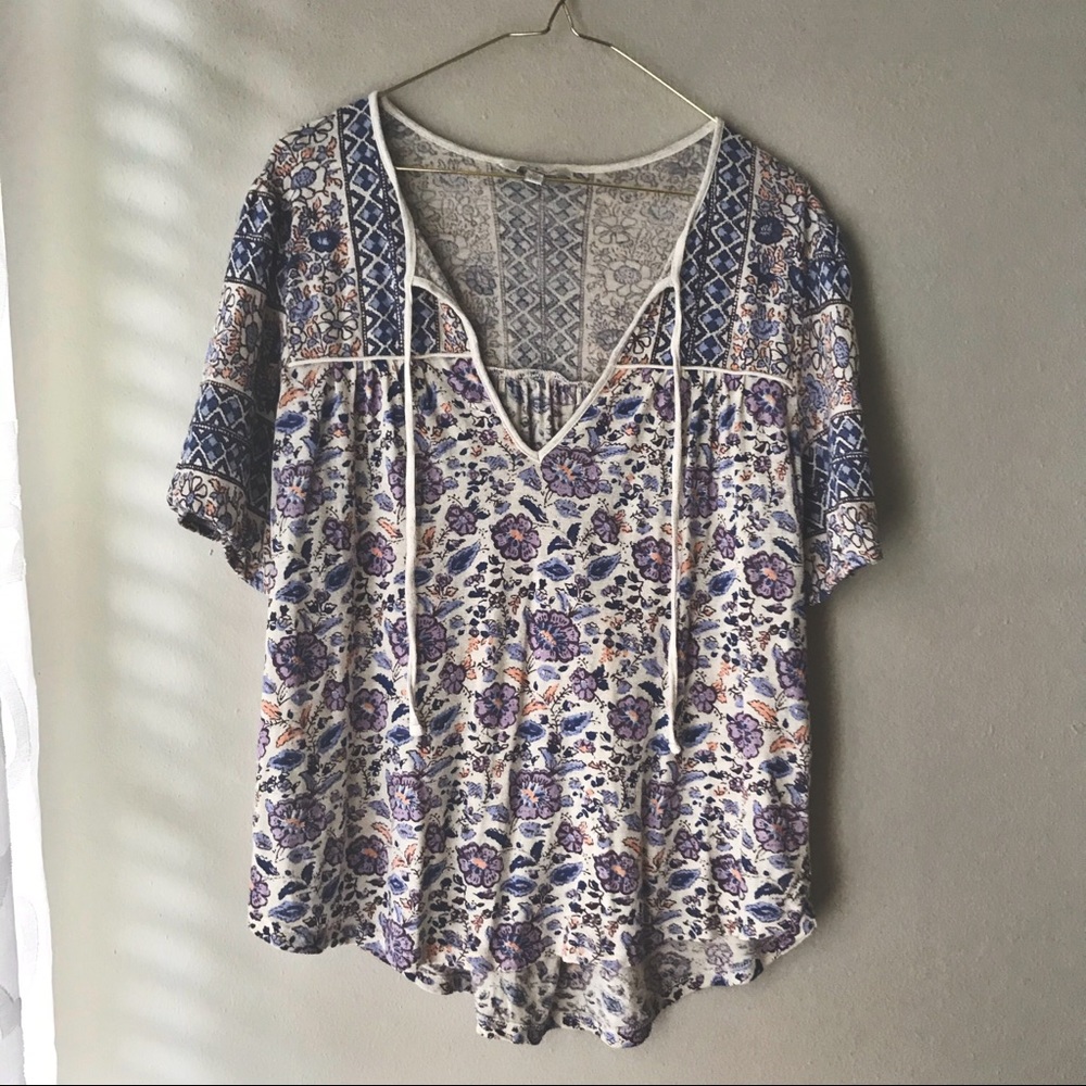 Lucky Brand Floral Tie Blouse